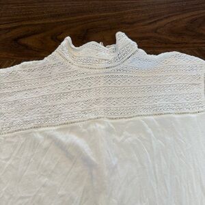 Lauren Ralph Lauren Keyara Mock Neck Lace Tee Back Zipper Size XS Cream White